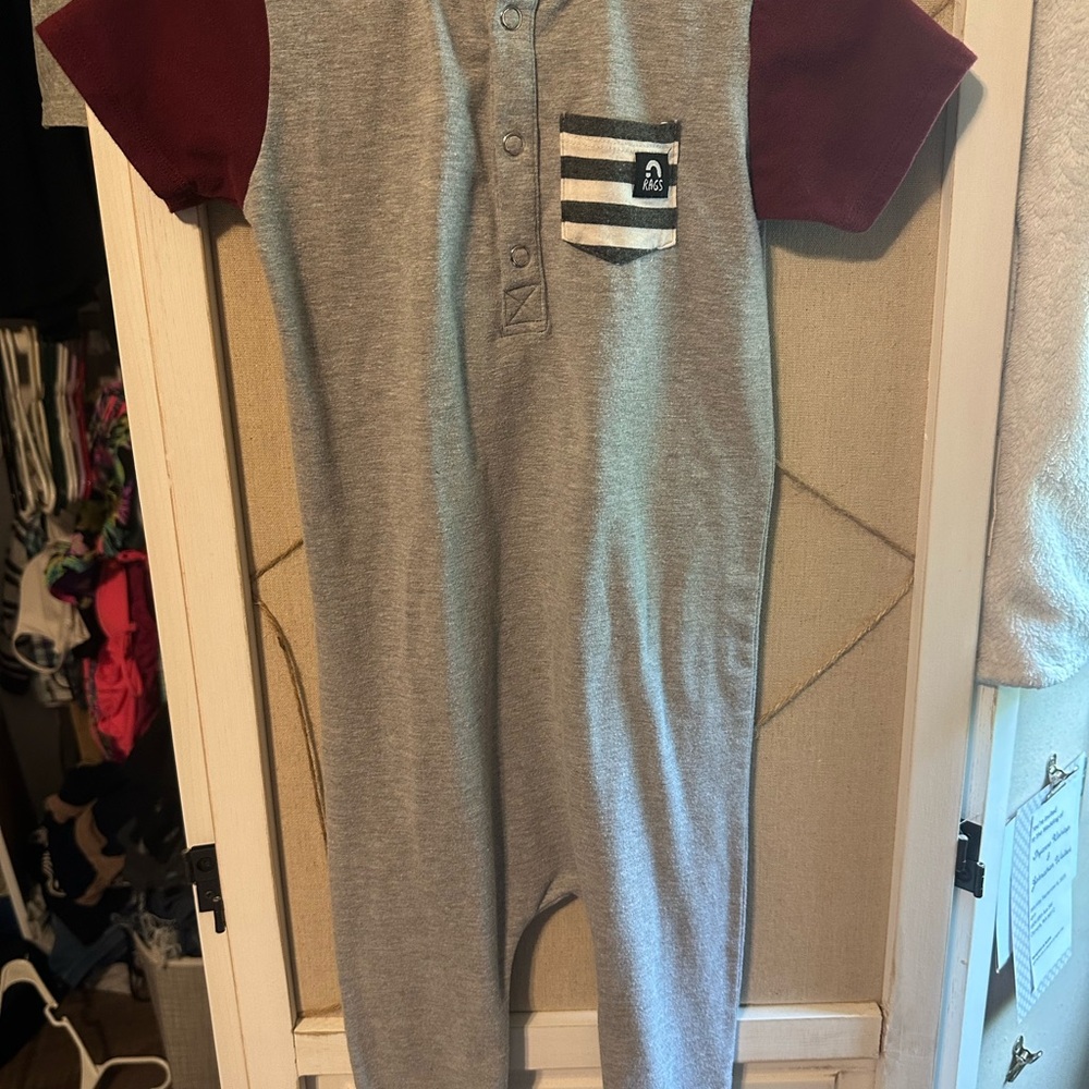 Gray and Maroon Onesie with Striped Pocket
